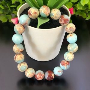 Agalmatolite 10mm Natural Stone Beads Stretchable Bracelet
